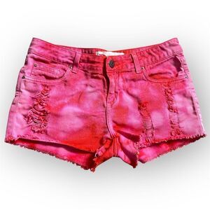 Pool Colors Vintage Upcycled Shorts Distressed Fringe Magenta Tie dye Women’s 38